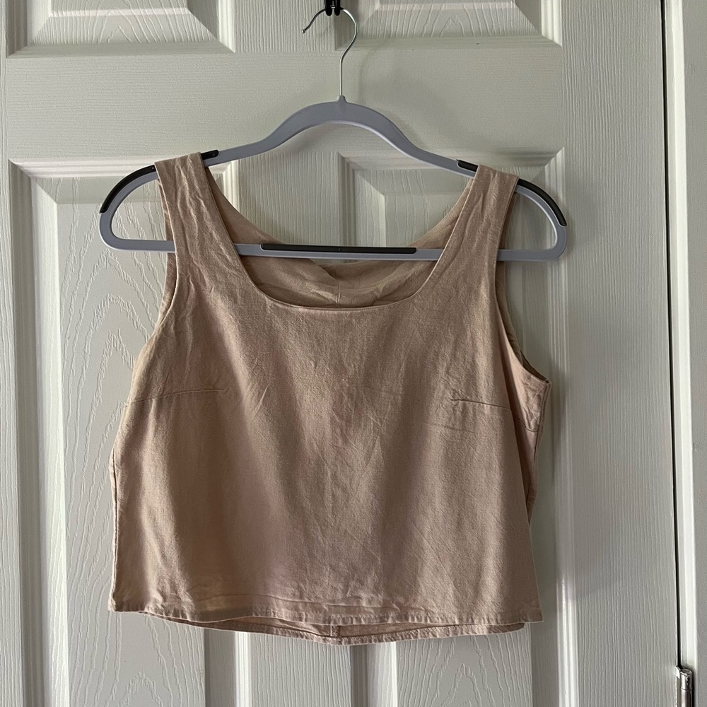 Women's Tan Sleeveless Linen Top